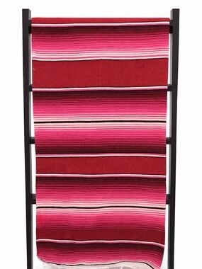NWOT Mexican Serape Fringed Blanket 84” X  54” Pink Red Black Boho Woven Throw